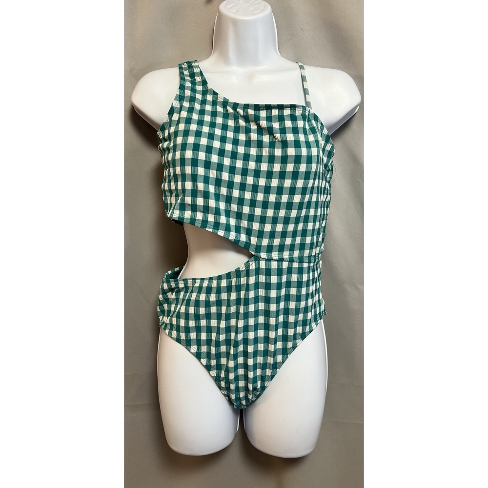 Wonder Nation Girls One Piece Bandeau Swimsuit Green Gingham Check XXL (18)